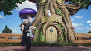 Cloud mit einem Moogle in Final Fantasy VII Rebirth