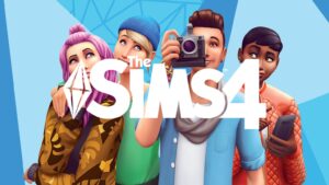 Die Sims 4 – offizielles Basisspiel-Artwork mit vier Sims und Logo