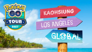 Pokémon GO Tour 2027 mit Wegweisern nach Kaohsiung, Los Angeles und zum globalen Event
