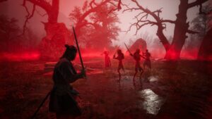 The Blood of Dawnwalker – Coen im roten Nebel während eines Kampfes
