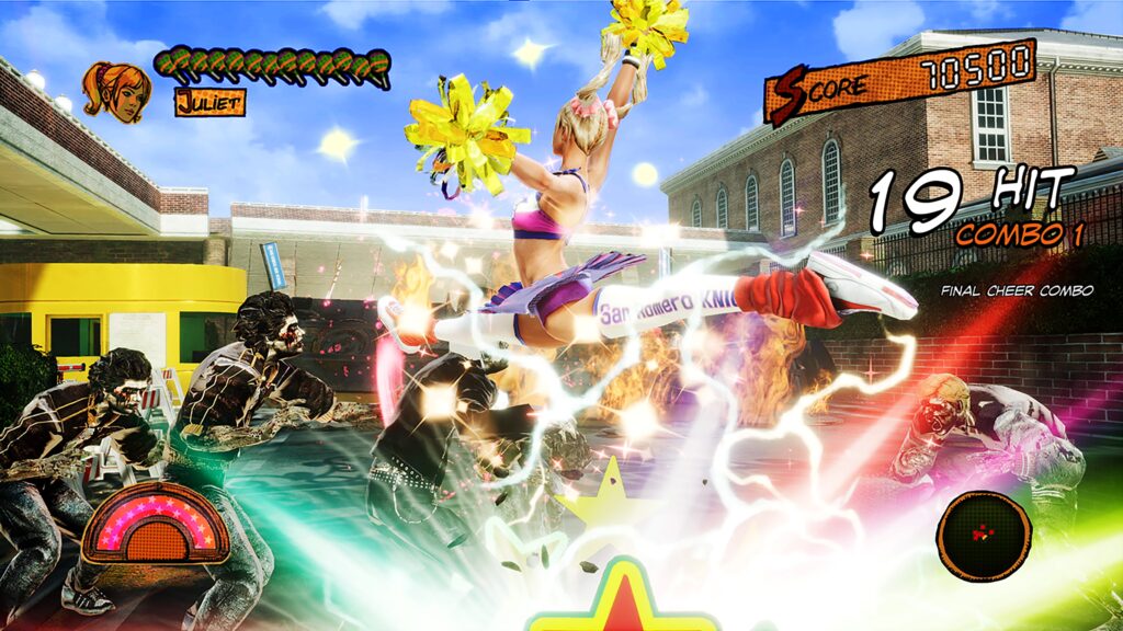 Juliet Starling in Lollipop Chainsaw RePOP mit Kettensäge im Kampf