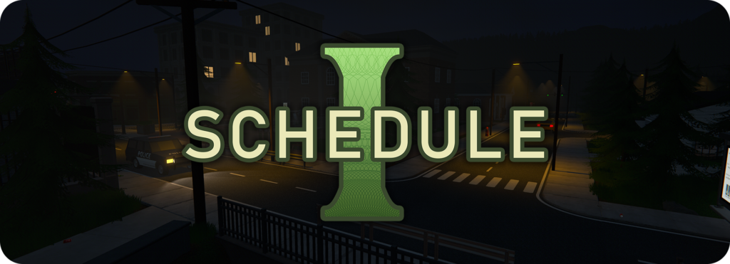 Schedule I – offizielles Press-Kit-Motiv mit Hyland Point bei Nacht