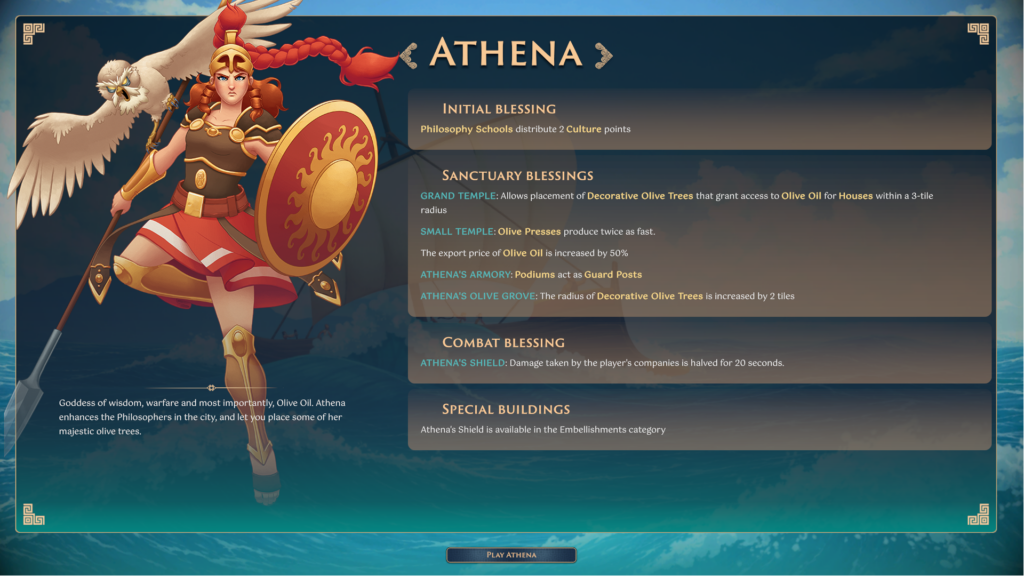 Athena und ihre Segnungen in Theos: Cities of Myth