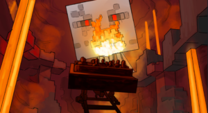 Konzeptgrafik der Minecraft-Achterbahn Escape the Nether in einer Nether-Szene