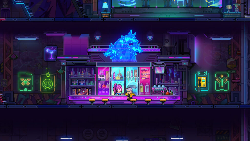 Neon Abyss 2 Gameplay in der Neon-Bar