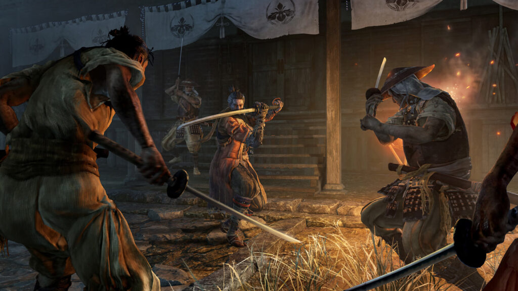 Sekiro im Schwertkampf in einer offiziellen Spielszenenaufnahme