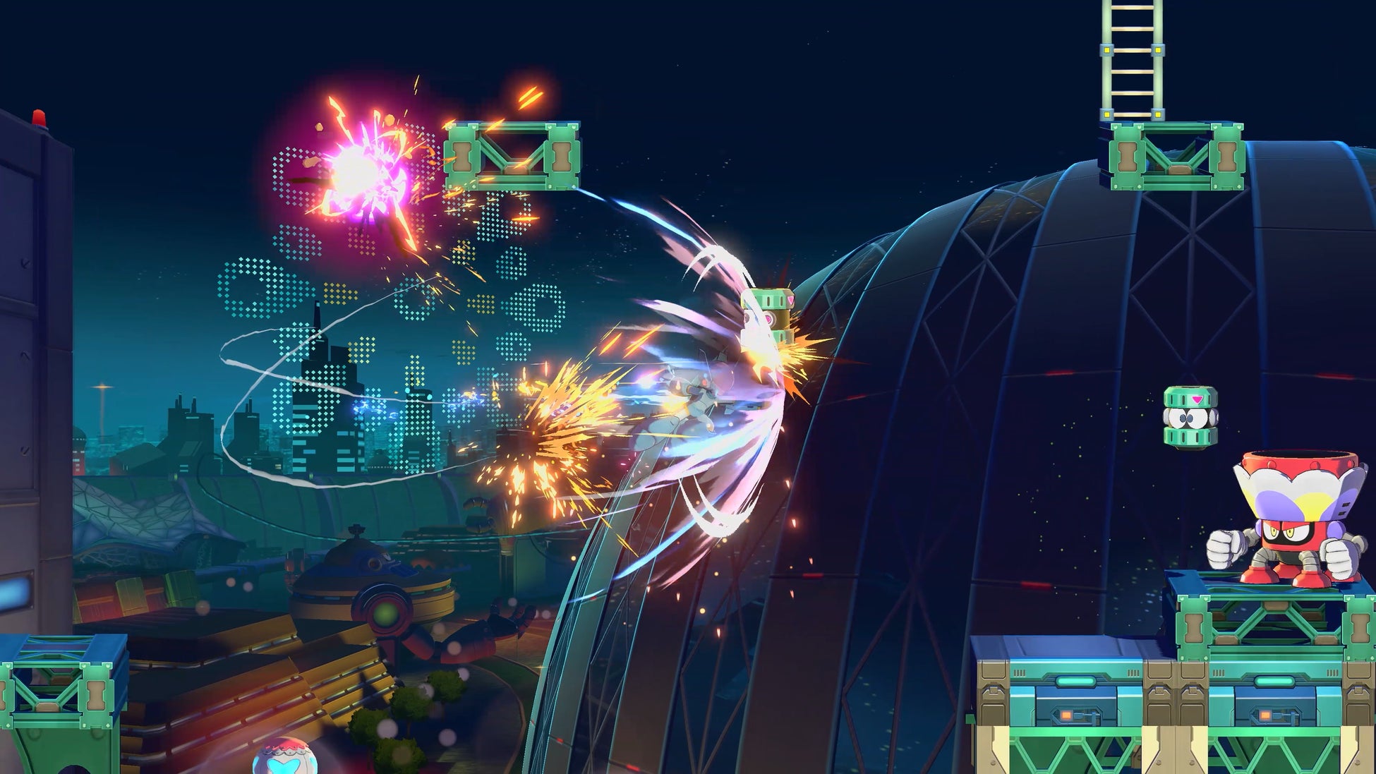Mega Man nutzt Jet Stinger in Mega Man: Dual Override