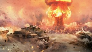 War Thunder – offizielles Artwork mit Kampfpanzern und Explosion