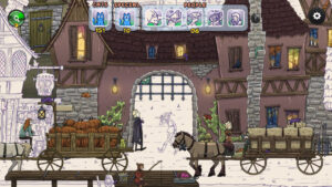 Hidden Cats in Spooky Village – offizieller Nintendo-Switch-Screenshot mit gezeichneter Dorfstraße