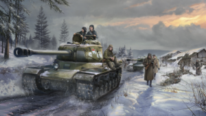 Strategic Mind: Spectre of Communism – offizielles Hintergrundmotiv mit T-34-Panzer und sowjetischen Soldaten