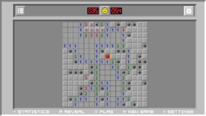 Minesweeper Classic: großes Zahlenraster und markierte Minen in der Nintendo-Switch-Fassung