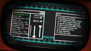 Pony Island – offizieller Steam-Screenshot: Glitch-Dialog in einer dämonischen Arcade-Maschine