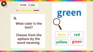 Color Mismatch Brain Quiz – offizieller Nintendo-Stroop-Spielbildschirm