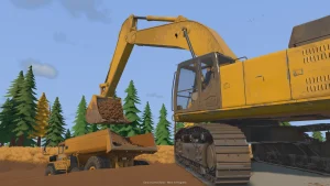 Groundwork Simulator – Bagger schüttet Erde in einen Muldenkipper
