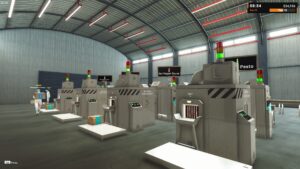 Food Processing Simulator – Verpackungsmaschinen und Arbeiter in einer Fabrikhalle