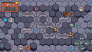 Mole Cart Mining Gameplay auf einem hexagonalen Minen-Schienennetz