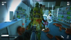 Veggie Warfare: Feast of Fury – Nintendo-Switch-Screenshot mit mutiertem Mais im Supermarkt