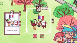 Hidden around the World – offizieller Nintendo-Screenshot: gemütliche Pariser Parkszene mit Katze und Vogel