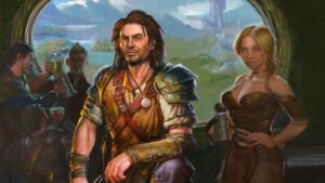 The Bard's Tale – offizielles Action-RPG-Motiv von inXile mit dem Barden und Begleitfiguren