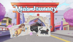 Mia's Journey – offizielles Steam-Kapselmotiv mit Mia vor einem japanischen Torbogen