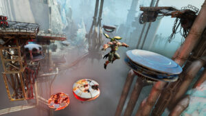 Elta: Defy All Gods – Victus springt durch eine industrielle Science-Fantasy-Umgebung