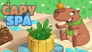 Capy Spa – offizielles Nintendo-Switch-Cover mit Schriftzug und farbenfroher Spa-Kulisse