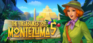 Offizielles Titelmotiv: The Treasures of Montezuma 5 mit Abenteurerin vor aztekischem Tempel