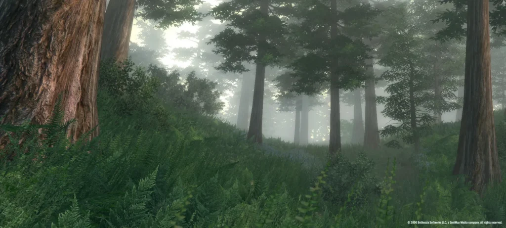 Landschaft und Architektur von Cyrodiil im Rollenspiel Oblivion.
