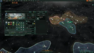 Offizielle Spielszene aus Stellaris mit Blick auf die galaktische Spielwelt.