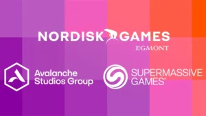 Offizielle Grafik von Nordisk Games zur Publishing-Zusammenarbeit zwischen Avalanche Studios Group und Supermassive Games.