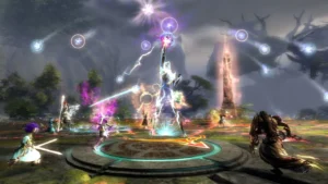 Offizielle Spielszene aus Guild Wars 2 mit einer Landschaft in Tyria.