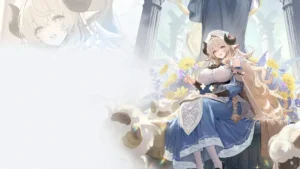 Illustration aus Azur Promilia mit einer Figur und ihren tierischen Begleitern.