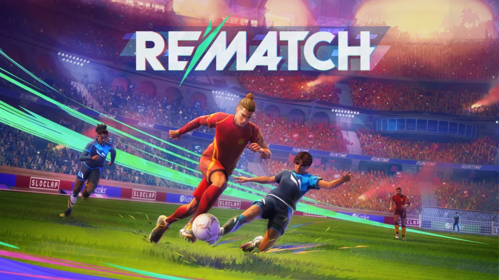 Spieler in Trikots von REMATCH auf einem beleuchteten Fußballfeld