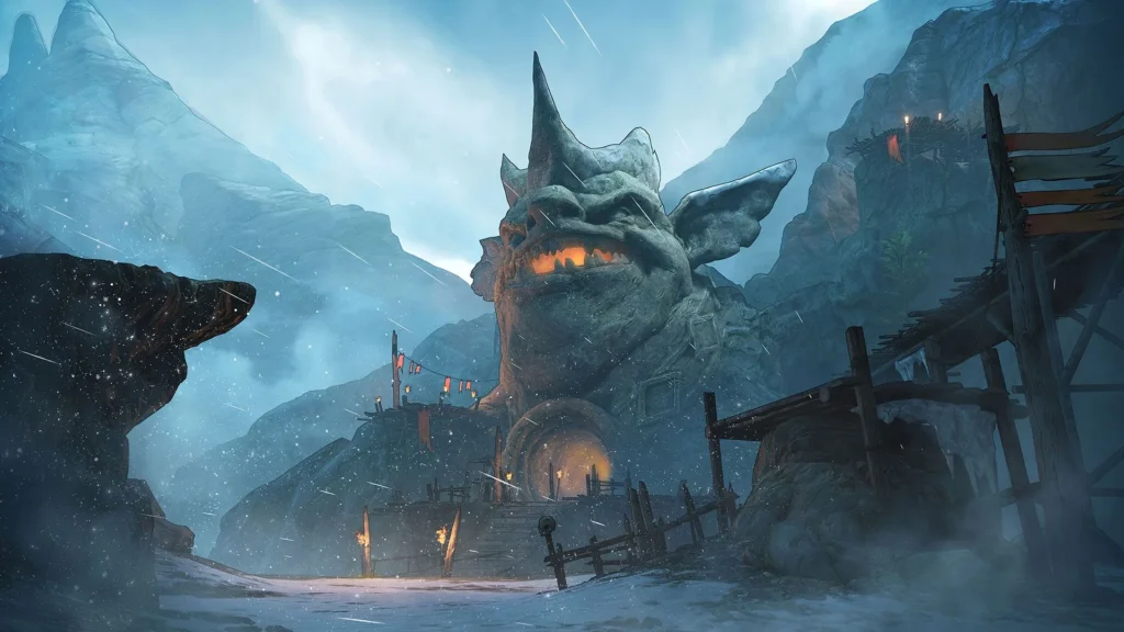 Gebirgige Fantasy-Umgebung aus Tiny Tina's Wonderlands