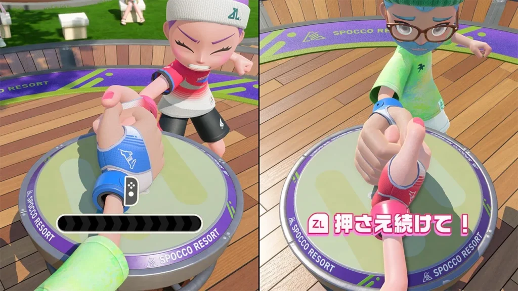 Offizielle Nintendo-Spielszene zum Daumenringen mit Joy-Con-2-Bewegungen.