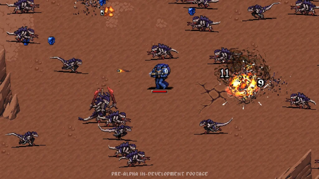 Space Marine kämpft auf staubigem Schlachtfeld gegen Tyraniden