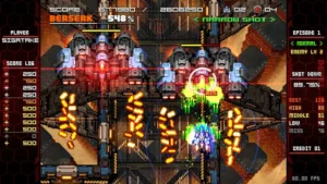 Offizieller Gameplay-Screenshot aus DEVIL BLADE REBOOT von Shigatake mit Arcade-Anzeigen und Gegnerformation.