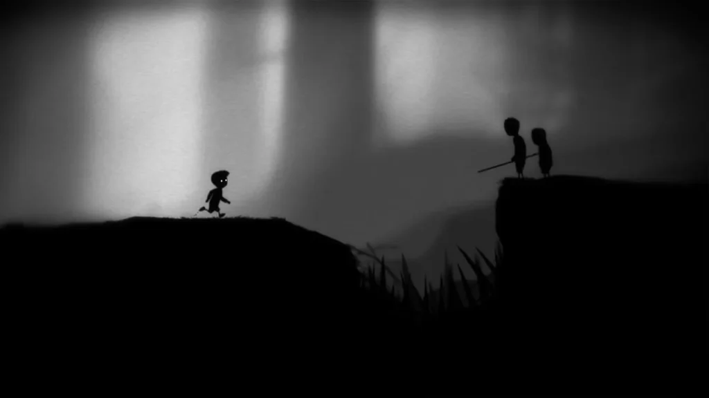 Offizieller Screenshot aus LIMBO mit einer schwarz-weißen Spielszene