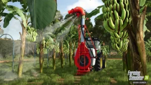 Traktor behandelt Bananenstauden auf einer Plantage in Catuaí.